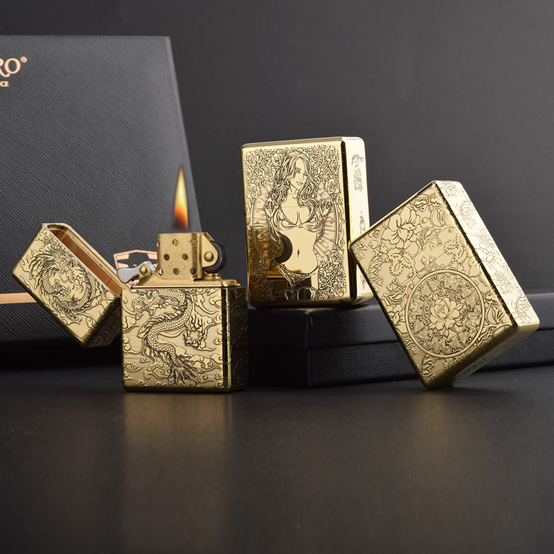 Lighter Insert Zippo - ゾロ 912 912S レトロハイエンド重装甲真鍮チタン防風灯油ライター 3/5 ヒンジ金属ガソリンライターメンズギフト