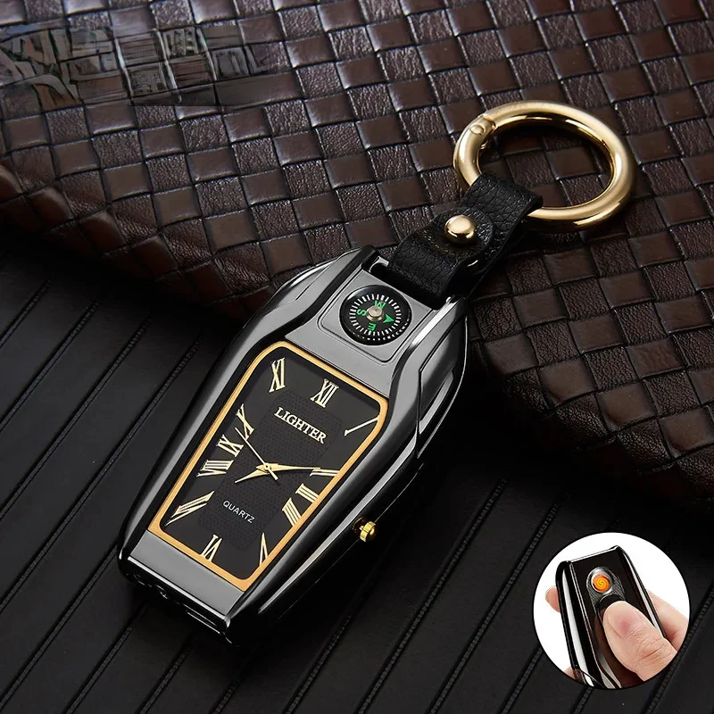 Compass Keychain Mini - 新しいコンパスキーホルダーアークライター腕時計多機能 USB 充電シガーライターパーソナライズされた男性の誕生日ギフト