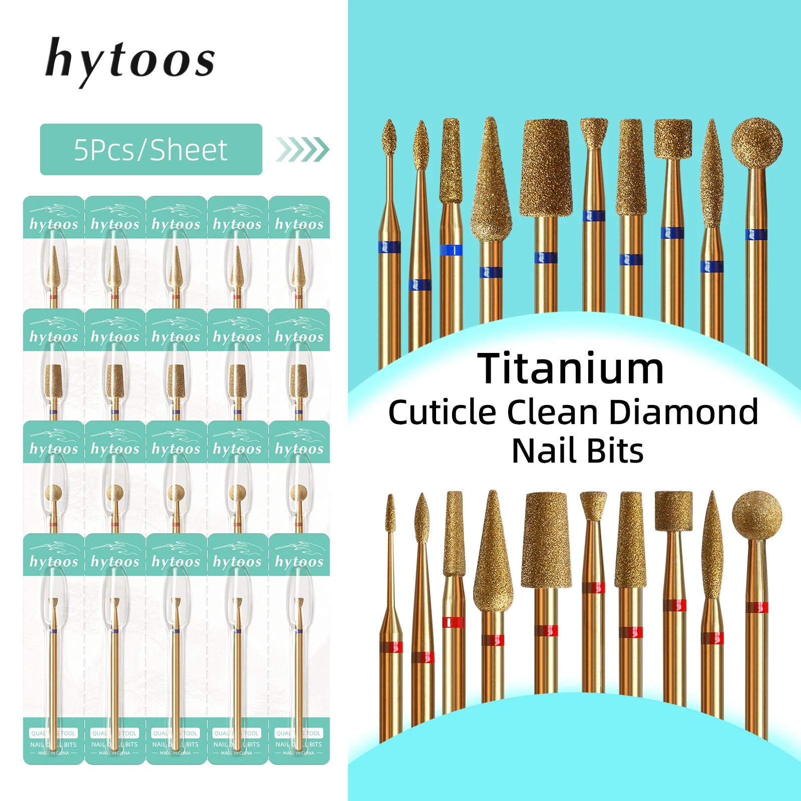 Nail File Titanium - HYTOOS 5個セット チタン製ネイルドリルビット ダイヤモンドキューティクルクリーニングネイルビット プロフェッショナル安全キューティクルデッドスキンネイルクリーナーツール