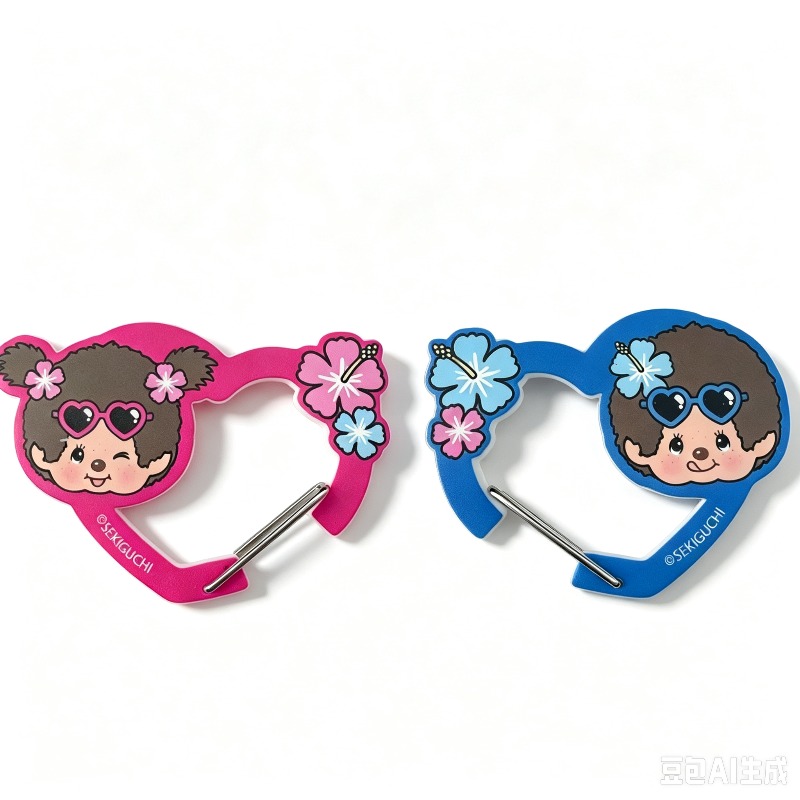Carabiner Keychain - 2個入りセット。モンチッチの可愛いカートゥーンデザインのアクリル製カラビナ。軽量で、バックパックやキーホルダー、バッグの装飾に使えるクリップ。DIYギフトにも最適。