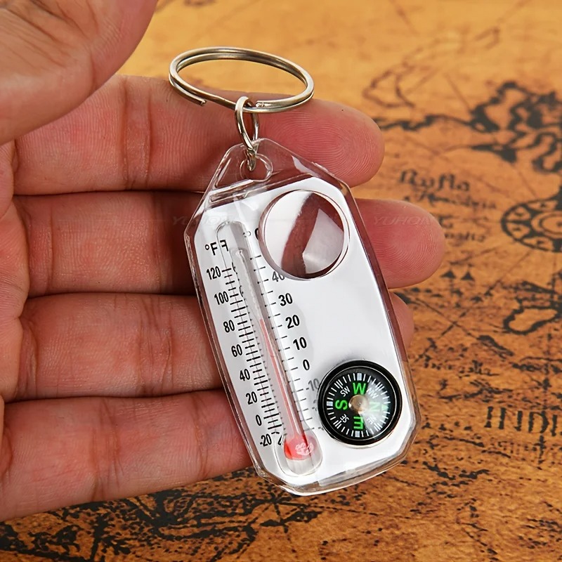 Compass Keychain Mini - 3 in 1 キーホルダーコンパス ポータブルミニキーホルダー アウトドア温度計