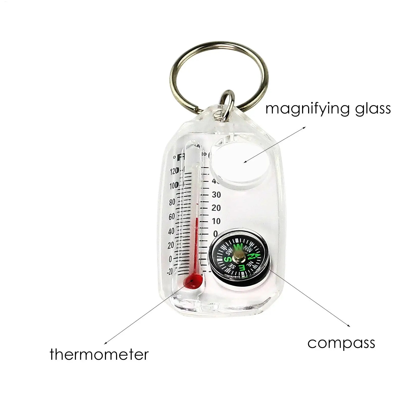多機能ミニキーホルダーキャンプ用コンパス温度計アウトドア登山 - Compass Keychain Mini のレビューと価格