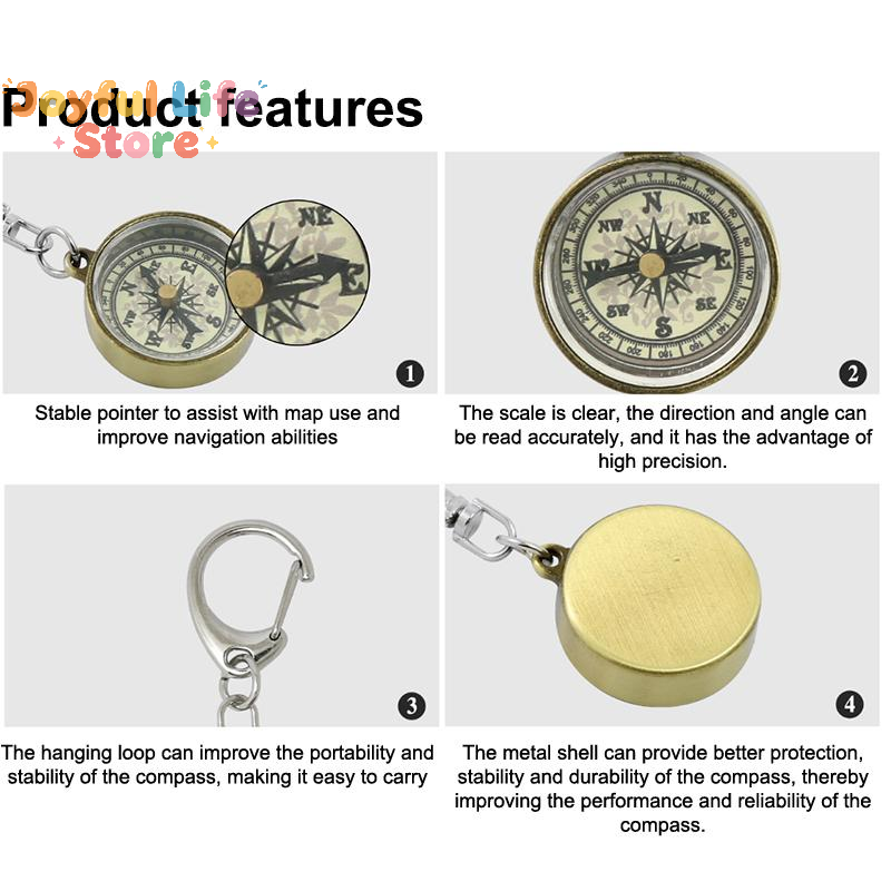 ホットセール登山用具キーホルダーヴィンテージツールポータブル - Compass Keychain Mini のレビューと価格