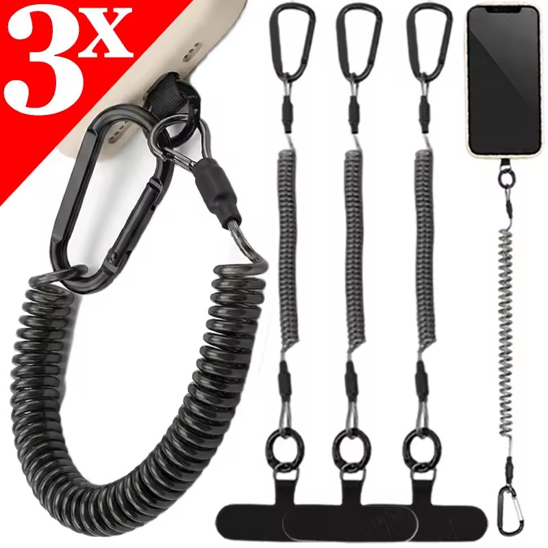 紛失防止フレキシブル電話ロープ、スプリング式格納式安全ライン - Carabiner Keychain のレビューと価格