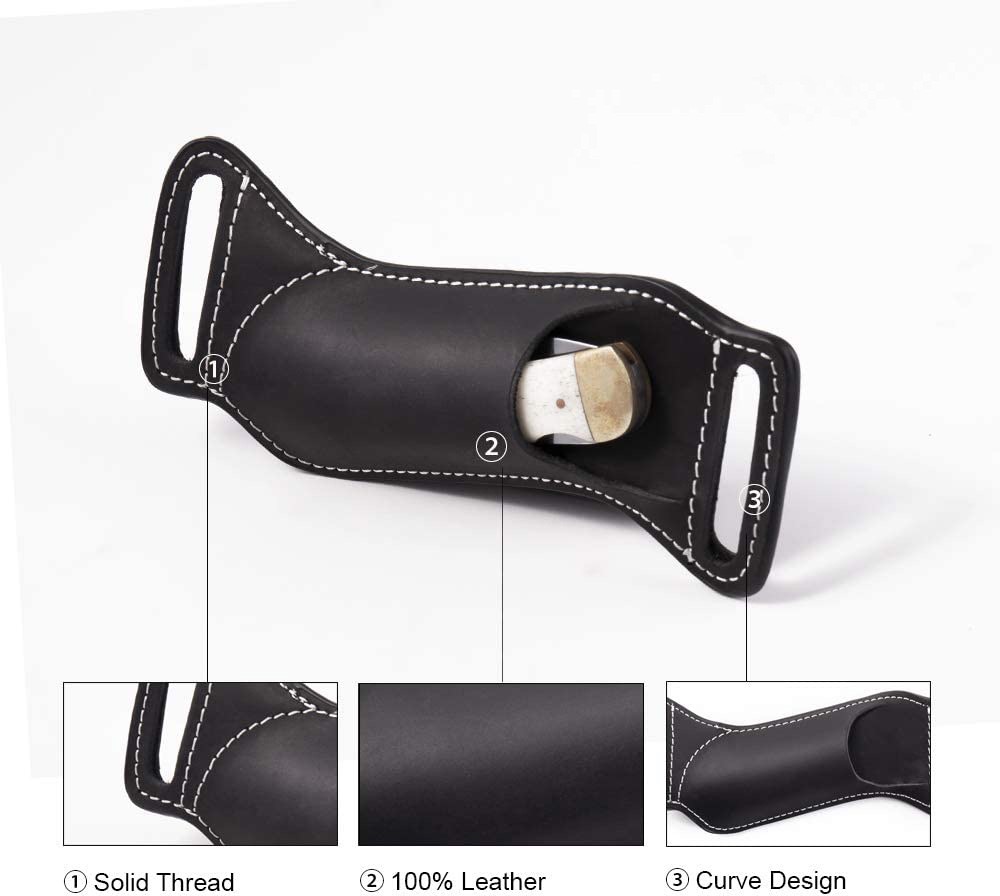 屋外用、本革製、腰に装着できるEDCナイフ用シース／ポーチ。 - Leather Edc. Carry Pouch のレビューと価格