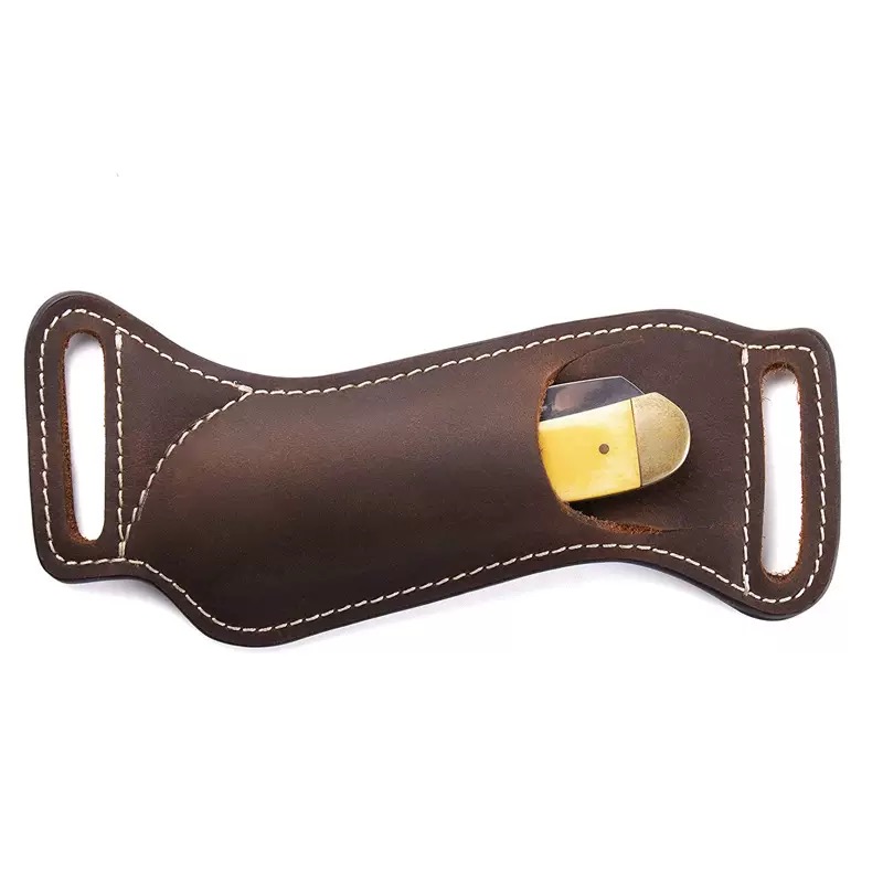 屋外用、本革製、腰に装着できるEDCナイフ用シース／ポーチ。 - Leather Edc. Carry Pouch のレビューと価格